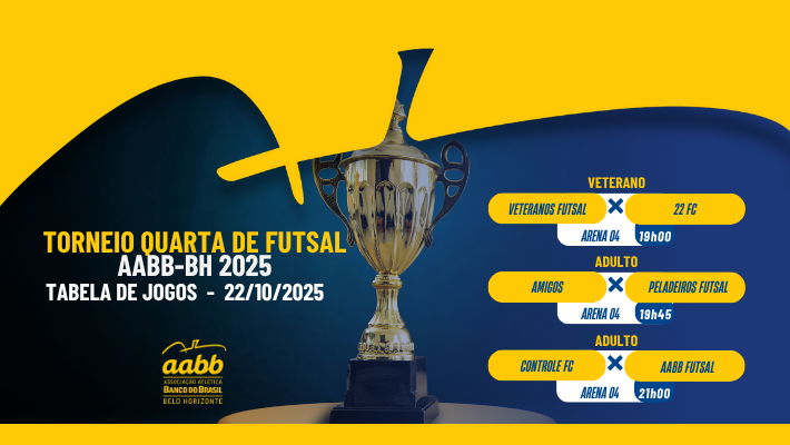 TORNEIO QUARTA DE FUTSAL AABB-BH 2025 - TABELA DE JOGOS - 22/10/2025