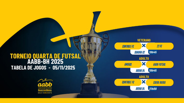 TORNEIO QUARTA DE FUTSAL AABB-BH 2025 - ﻿TABELA DE JOGOS - 05/11/2025