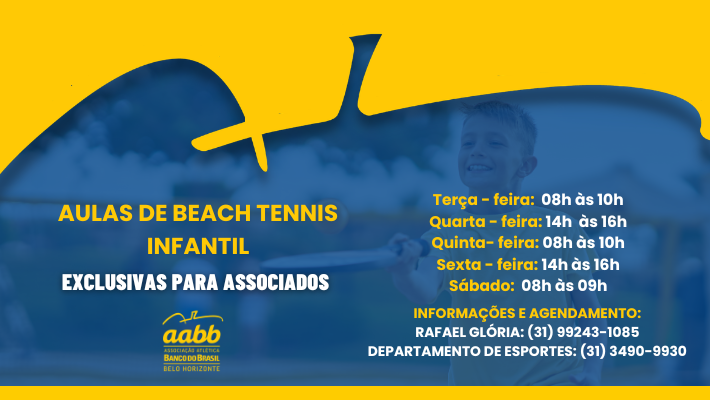 Novidade!  Aulas de Beach Tennis Infantil EXCLUSIVAS PARA ASSOCIADOS (06/08/26)