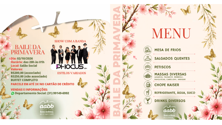 BAILE DA PRIMAVERA  2026 - SHOW COM BANDA PHOCUS – ESTILOS VARIADOS 